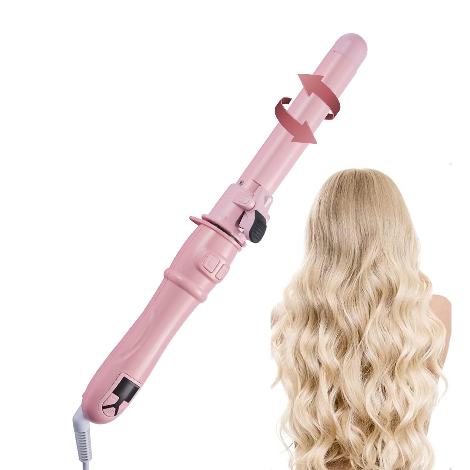 Curling Iron 1.25 Inch,Automatic Waver Curling Wand, Auto Rotating Hair Curler 28mm Barrel,Hair Waving Spinning Curling Iron Hair Styling,Self Hair Crimper with Adjustable Heat Settings,Pink