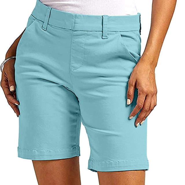 Shorts pour Femmes Liquidation Grande Taille Shorts en Sergé Extensible pour Femmes Taille Fine à Enfiler Coupe Régulière Shorts de Randonnée Été Décontractés avec Poches en Liquidation