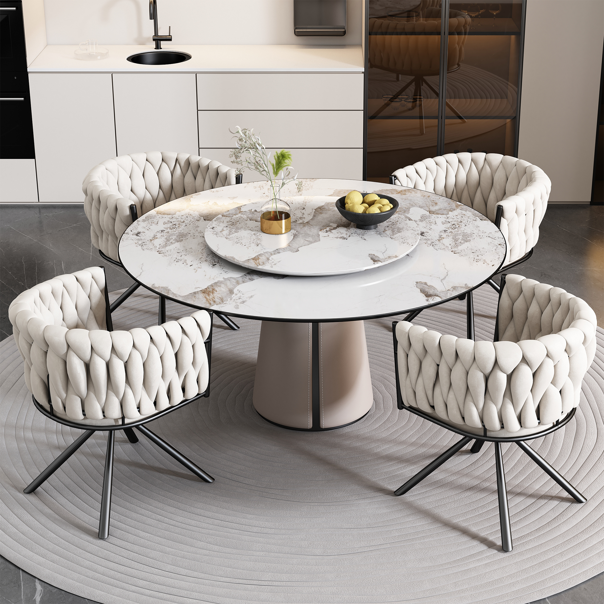 Noble House Ensemble de 4, Chaises de Salle à Manger en Velours, Chaise de Luxe Légère Capitonnée avec Quatre Pieds de Support en Métal, Fonction Pivotante à 360°, Beige