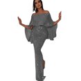 thumbnail image 1 of Fridja Ladies Back Big Leaf Wrapped Chest And Shoulder BlingBling Package Hip Split Evening Dress, 1 of 6