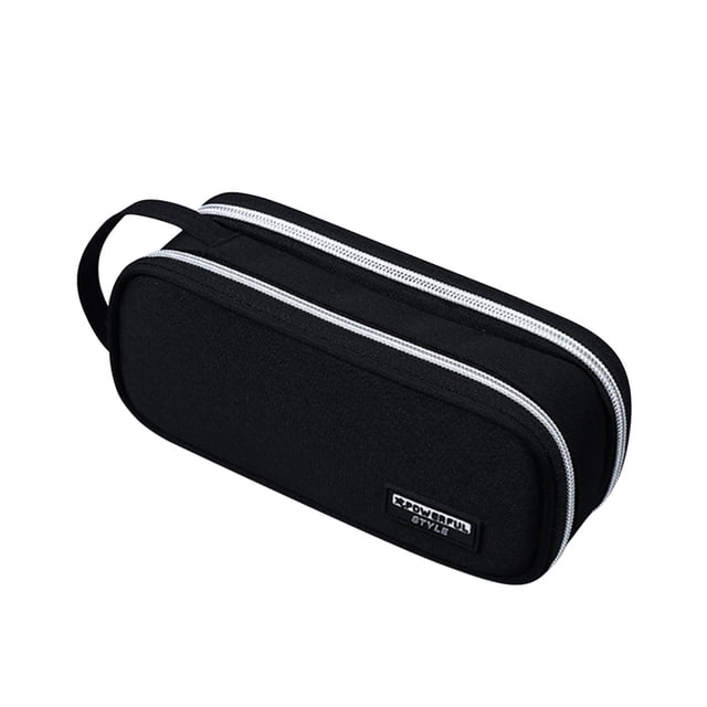 EGNMCR Trousse à Crayons Portable Multifonction Grande Capacité en Tissu Noir avec Doubles Fermetures Éclair Argentées et une Poignée pour un Transport Facile. Comprend des Compartiments à Six Couches, Deux Poches en Maille, Deux Panneaux pour Fente pour Crayons, et un Séparateur Amovible pour un Rangement Personnalisable. Convient pour Contenir jusqu'à 80-100 Stylos, une Règle de 20 cm et d'Autres Articles de Papeterie. Idéal pour les Étudiants, les Artistes et les Professionnels.