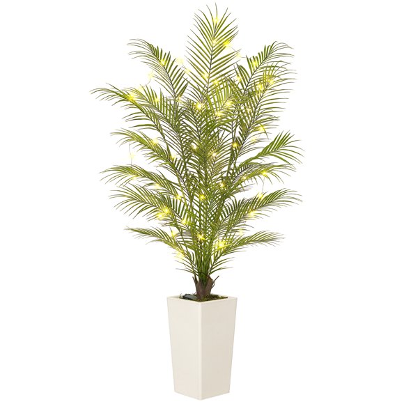 GloryStar Fake Areca Palm Tree with White Planter, Artificial Indoor Floor Plant for Office, Living Room, or Home Decoration, No Upkeep Needed