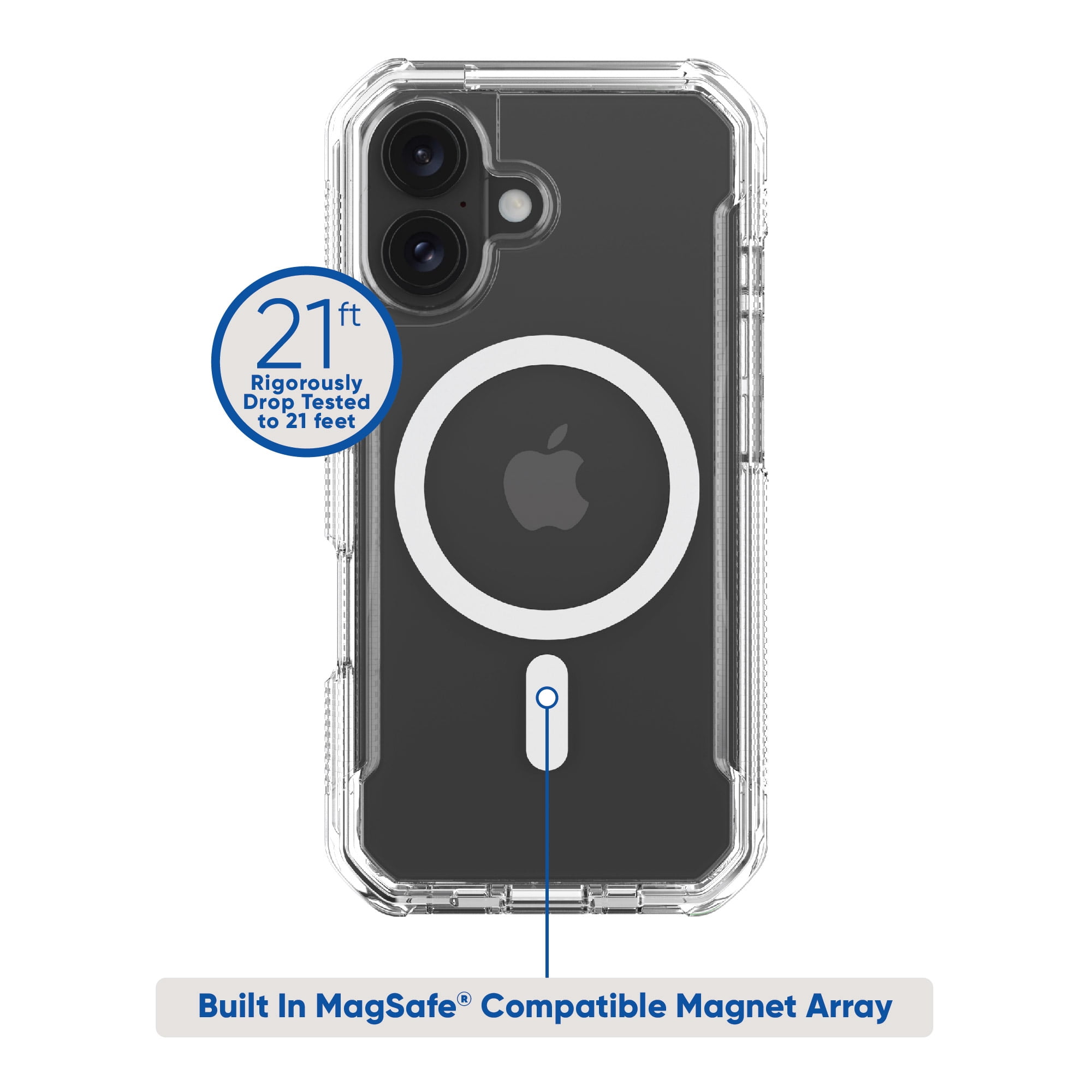 Étui robuste pour iPhone 16 compatible MagSafe avec protection Smartport, transparent d’onn.