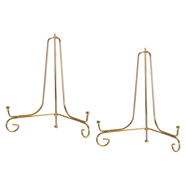 Unique Bargains 2Pack 10 Inch Plate Stands for Display Iron Folding Easel Plate Holders, Gold