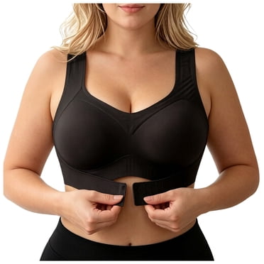 felwors Posture Bras Women Front Closure Full Coverage Posture Corrector Bra with Back Support Wireless Push Up Bralettes Black XL