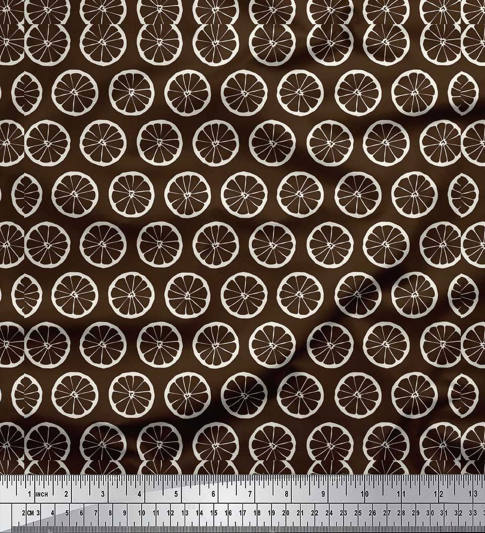 Soimoi Brown Silk Fabric Lemon Slice Block Fabric Prints By Yard 42 Inch Wide