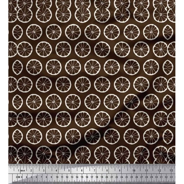 Soimoi Brown Silk Fabric Lemon Slice Block Fabric Prints By Yard 42 Inch Wide