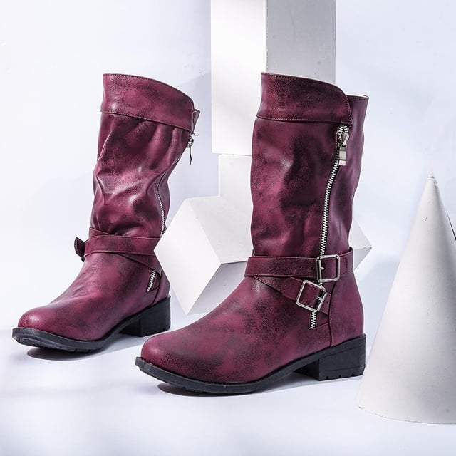 EGNMCR Bottes d'Hiver pour Femmes Femmes Chaussures Rétro à Semelle Plate Décontractées Grande Taille à Enfiler Chaussures à Double Fermeture Éclair