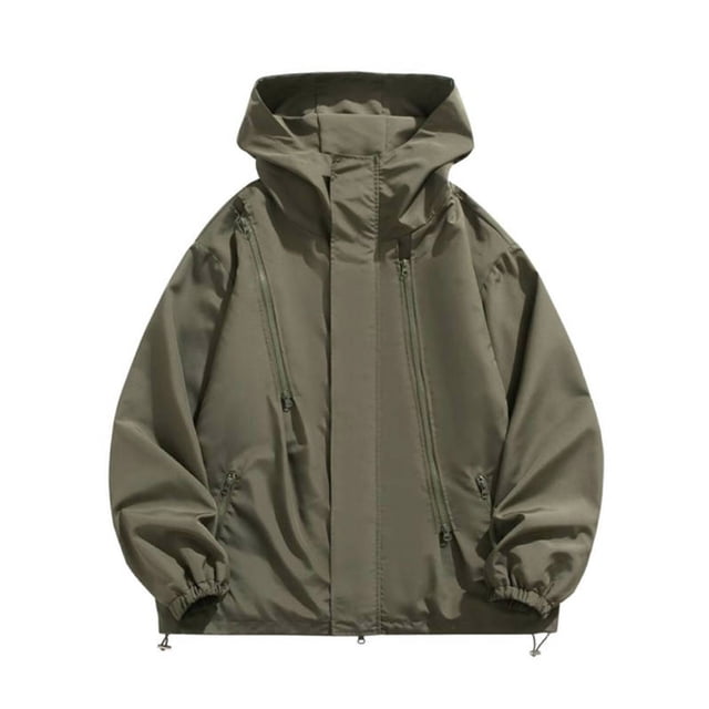 Pisexur Windbreaker Jacket ManSolid Color Water Resistance Drawstring Pockets Hooded Outdoor Jacket Coat Hiking Jacket Men Rain Coat Plus Size Jackets for Men