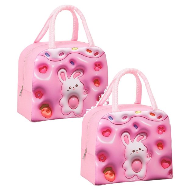 Oleegame 2 Pcs Sac de Rangement pour Produits à Main Sac Isolé Sac pour Boîte à Lunch Sac à Lunch Chiot Brun (Isolation 3D) Rose
