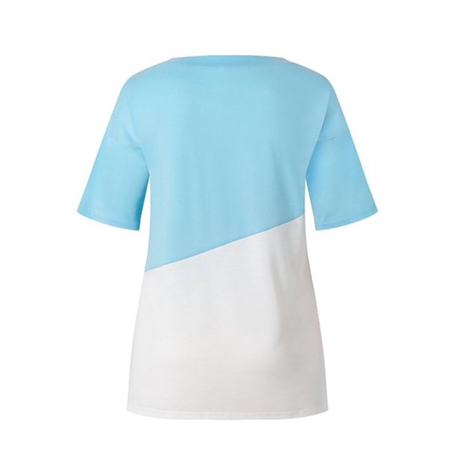 T-shirt pour Femmes à Blocs de Couleur à Manches Courtes Blouse Décontractée pour Femmes Haut pour Femmes à Col Rond Haut à Manches Courtes pour Femmes Blouse, Bleu, P