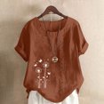 thumbnail image 1 of Liquidation Horkkom Hauts Grande Taille pour Femmes Été Décontracté Chemises en Lin à Manches Courtes Col Rond Imprimé Floral Blouses Amples, 1 of 4