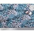 thumbnail image 2 of Soimoi Blue Modal Satin Fabric Leopard & Wild Animal Skin Print Sewing Fabric BTY 42 Inch Wide, 2 of 3