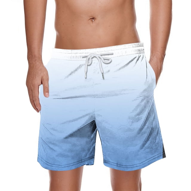 Plebaso Men's Gradient Color Shorts Casual Lightweight Beachwear Shorts Summer Classic Drawstring Shorts