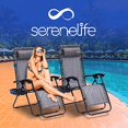 thumbnail image 3 of Serene Life Zero Gravity Lounge Chair, Adjustable Steel Mesh Recliners, with Removable Pillows and Cup Holder Trays, Side Tables, Set of 2, Gray (SLZGHGRY87), 3 of 8