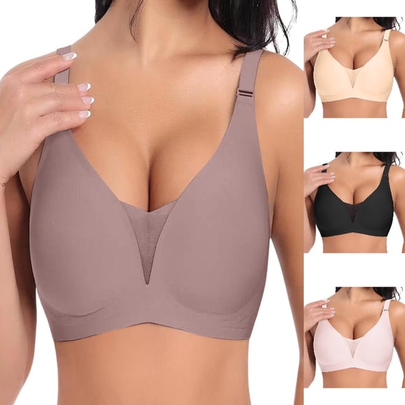 DGMIOCS Soutien-Gorge Sans Coutures pour Femme Grande Taille, Décolleté Plongeant, Lisse, Mince, Grande Poitrine, Petit, Rehausseur, Sans Armatures, Café L