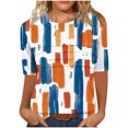 thumbnail image 1 of Pisexur Hauts pour Femmes, Hauts d'Été pour Femmes, Hauts de Sortie pour Femmes, Hauts pour Dames, T-shirt Mode Féminine Col Rond Plissé Manches 3/4 Ample Manches Courtes Orange, 2TG, 1 of 7