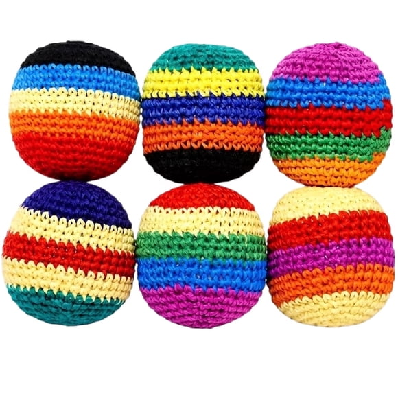 6PCS Hand-Made Knitted Hacky Sack, 2026 Upgraded Assorted Foot Bag Crochet Hacky Ball for Adults, Juggling Balls for Beginners, Multicolored Geometric Pattern, Ready-to-Use