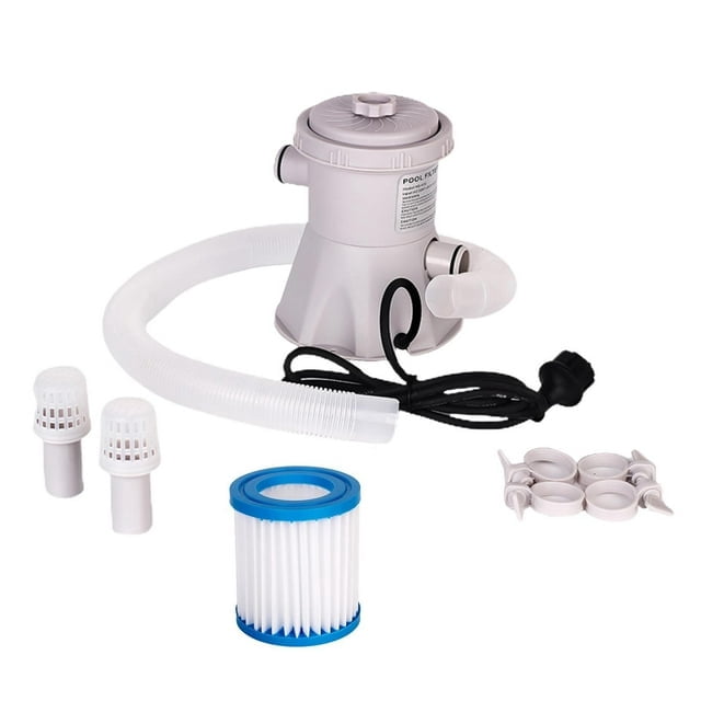 TheFound Filtres de Piscine Pompe Outil Électrique de Nettoyage de Circulation pour Piscine en Gris, Comprenant une Pompe de Filtration, Deux Tuyaux, un Filtre à Cartouche Bleu et Blanc, et des Pièces de Montage. Comprend une valve de Libération d'Air et une valve de Rinçage des Sédiments pour un Nettoyage Efficace. Compatible avec les Piscines de 8-12 Pieds Installation Facile et les Modèles de Piscine à Cadre de 10-12 Pieds. Idéal pour Maintenir une Circulation d'Eau Propre.