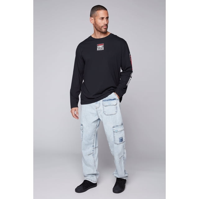 VISION STREET WEAR GELFAND - Pantalon Cargo Coupe Ample avec Ourlets Ajustables - Denim Bleu Pâle