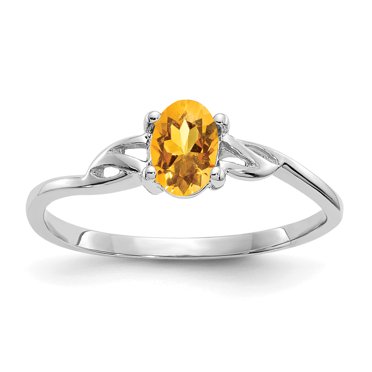 Bague Pierre de Naissance Geniune Citrine Polie en Or Blanc 10K