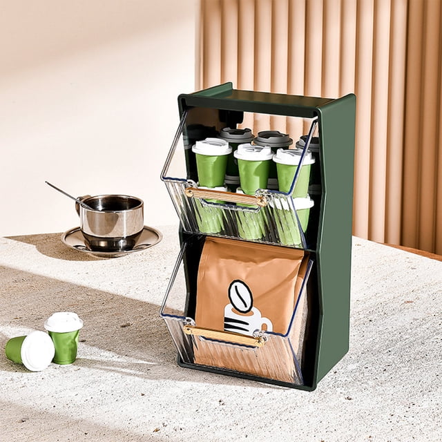 Tunhigl Plastic Tea Bags Divided Storage Organizers Double Layer Kitchen Cabinets Countertops Pantry Coffee Pods Seasoning Packets Condiments