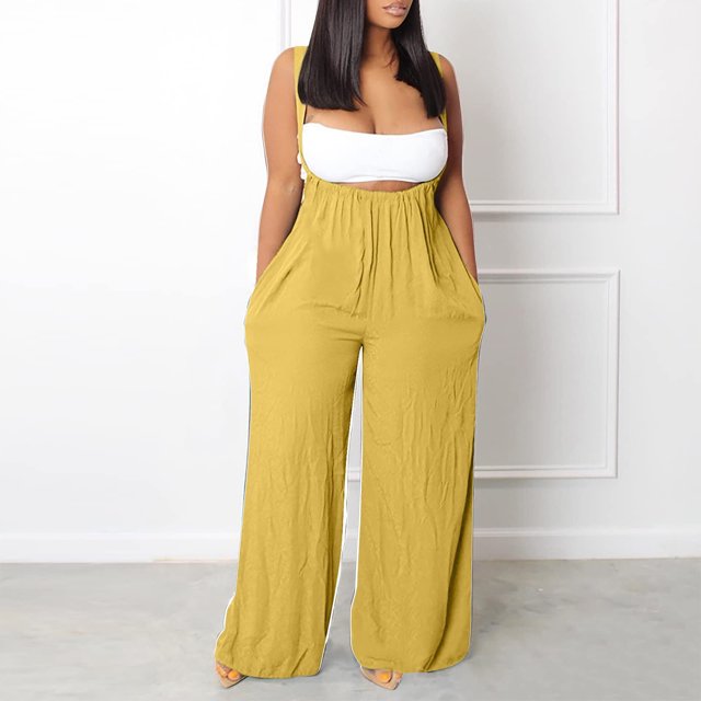 LSLJS Combinaison Décontractée pour Femme Sans Manches à Bretelles Spaghetti, Ample, Ajustable, Extensible, Pantalon Long, une-Pièce avec Poches