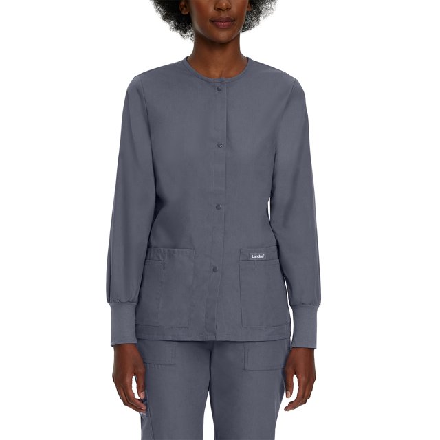 Landau Essentials Veste d'Uniforme Médicale pour Femmes, Coupe Classique et Décontractée, Col Rond, 4 Poches