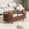 thumbnail image 2 of MARNUR Coffee Table with Storage and Tambour Sliding Door, Mid Century Modern Center Table with Drawer for Living Room, Walnut, 2 of 11