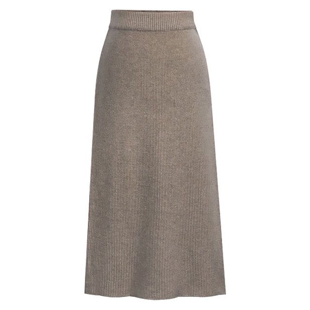 Innerwin Jupe Midi Tricotée Taille Haute pour Femme, Kaki, 2TG