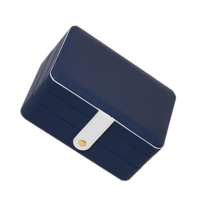 Jewelry Storage Box PU Leather Big Portable for Jewellery box women Doubel Layer Care Rings Girls Blue