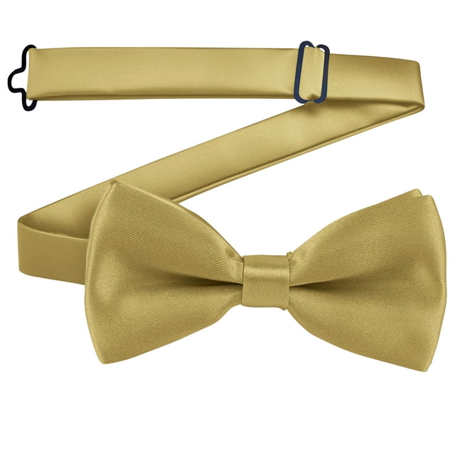 Xfvqtps Boys Bow Tie Solid Color Bowties Adjustable Neckties for Uniform School Party Gold. This gold bow tie features a satin polyester finish with a smooth, silk-like texture, adding sophistication to any outfit. Designed with an adjustable neck strap, it fits comfortably for neck sizes approximately 14 to 20 inches. Ideal for school uniforms, formal events, or casual gatherings, this bow tie is lightweight, breathable, and suitable for children. The hidden hook-and-eye closure ensures a secure fit.