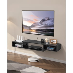 VEVOR Floating TV Stand 59" Entertainment Center Power Outlet & Cable Hole Black