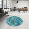 thumbnail image 4 of Ahgly Company Tapis d'Intérieur Lavable à la Machine, Carré, Transitionnel, Vert Sarcelle, Tapis de Zone, 3 Pieds Carré, 4 of 7