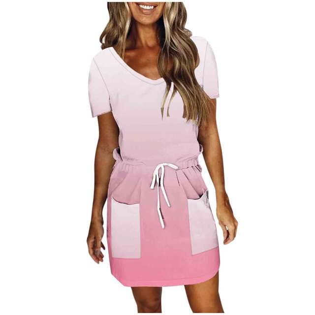 Birdeem Robes pour Femmes Mode Féminine Couleur Unie Manches Courtes Col en V Mi-Mollet Robe