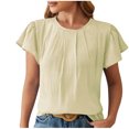 thumbnail image 2 of asjyhkr Womens Summer Tops Short Sleeve Crew Neck Pleated T Shirts Solid Color Fashion Tees, 2 of 5