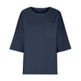 thumbnail image 4 of Pisexur Hauts d'Été pour Femmes Mode Chemises en Coton et Lin Décontractées Col Rond Manches 3/4 Chemises pour Femmes Coupe Ample Confort Hauts de Sortie Couleur Unie Blouses d'Automne avec Poches, 4 of 5
