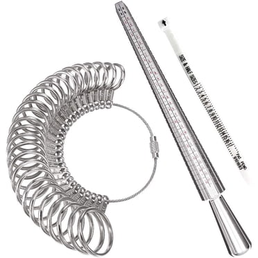 Ring Sizing Tool Set, Aluminum Ring Mandrel and Finger Gauges for Accurate Measurements (Metal Ring Sizer Tool Kit).