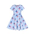 thumbnail image 1 of Robe Fille Bleu Unicorn Étoile Drapeau 4 Juillet Fête Nationale Manches Courtes 5 Ans, 1 of 6
