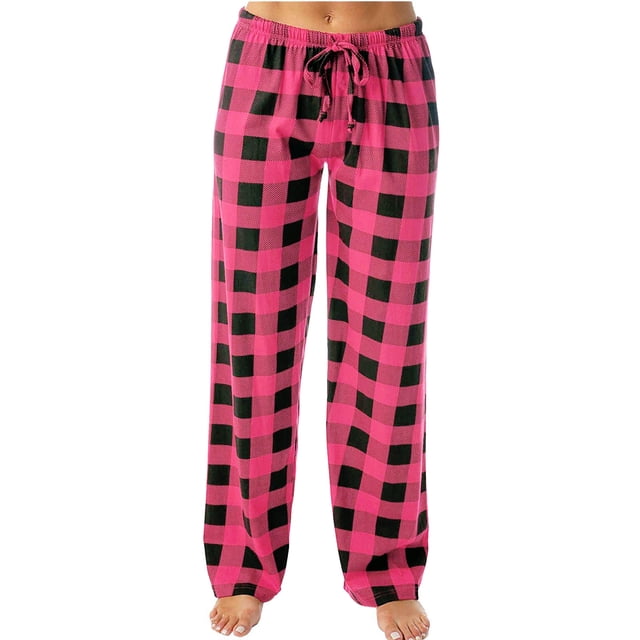 Dealovy Pajama Pants for Women High Waisted Plaid Pjs Bottoms Drawstring Color Block Comfy Lounge Trousers
