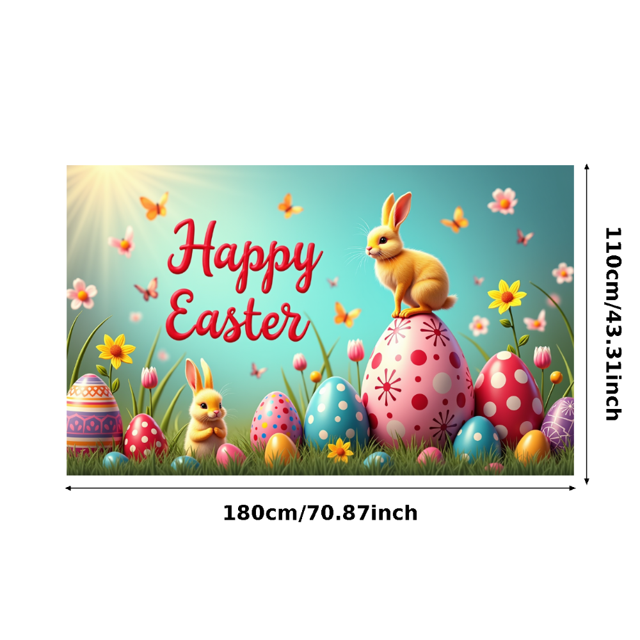 Adorable Bunny Chick Easter Banner with Flowers Eggs Background Party Decorations Photo Props Easter Celebration Spring Festival Home Decor