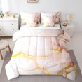 thumbnail image 1 of YST Girly Geometric 7-Piece Bedding Set Pink Marbling Golden Sequins Comforter Set, King Size, 1 of 4