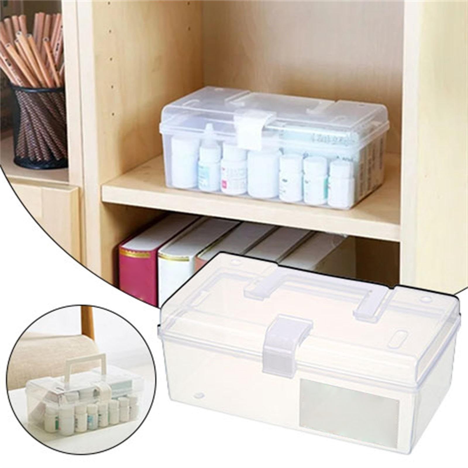 Home First Aid Box and Travel Medicine Storage Box, Plastic Medicine Kit Case Container Empty, Medical Box with Lock Lid & Handle, Emergency Supplies Organizer for Family and Traveling, 9.1x4.7x3.7"