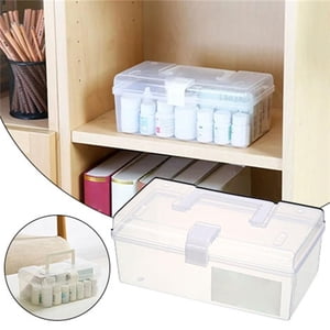 Home First Aid Box and Travel Medicine Storage Box, Plastic Medicine Kit Case Container Empty, Medical Box with Lock Lid & Handle, Emergency Supplies Organizer for Family and Traveling, 9.1x4.7x3.7"