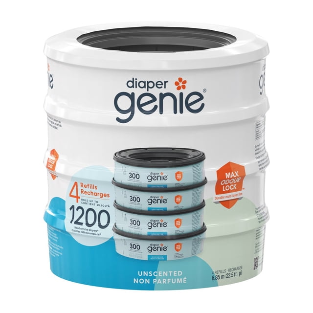 Diaper Genie Recharge Ronde Sans Parfum, Lot de 4