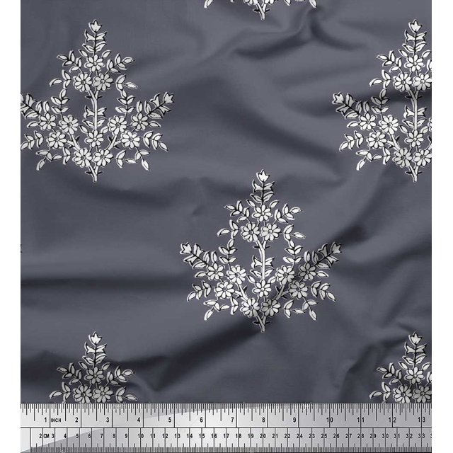 Soimoi Moss Georgette Fabric Leaves & Floral Block Decor Fabric Printed Yard 42 Inch Wide
