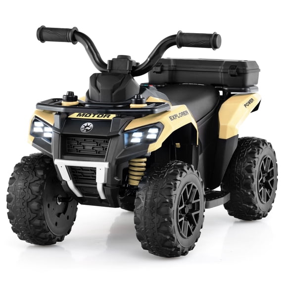 Costway 6V Toddler Ride On Electric Car ATV with Lights & Music & USB Port Storage Box Toy Car Khaki