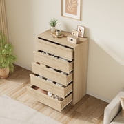5/7 Drawer Chest of Drawers, Natural Wood/Antique White PB Dresser with Wood Handles, for Bedroom Living Room