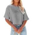 thumbnail image 2 of Fgnfyis T-Shirts Courts à Col Rond pour Femmes, Manches Courtes, Épaules Dénudées, Hauts Courts, T-Shirts pour Femmes, Gris, TG, 2 of 6