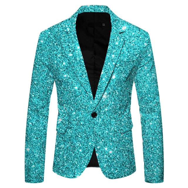 Kcodviy Men's 3D Sequin Suit Suits for Prom Printed Pocket Lapel Button Suits for Men Up Suit Style Jacket Suit for Men one